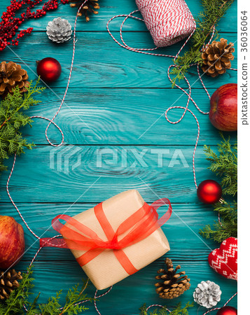 Christmas green frame background with gift box 36036064
