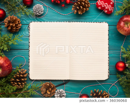 Open notebook on christmas background 36036068