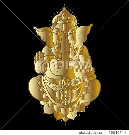 Golden Ganapati Meditation in lotus pose Golden Ganapati Meditation in lotus pose 36036744