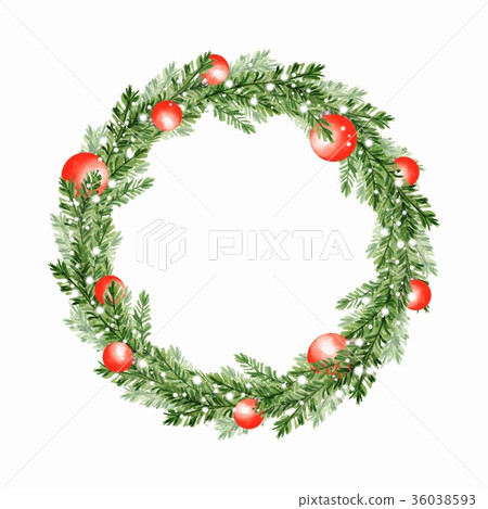 Watercolor illustration. Christmas fir tree wreath Watercolor illustration. Christmas fir tree wreath 36038593
