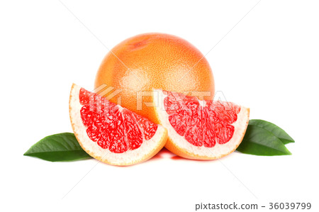 Pink grapefruit and slices isolated on white 36039799