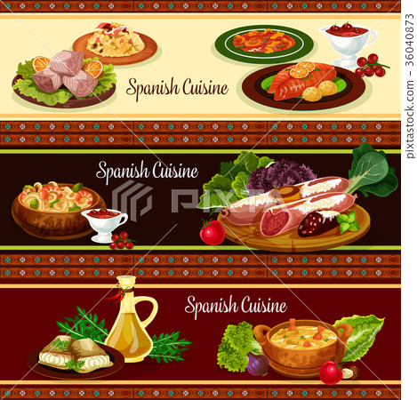 Spanish cuisine meat and seafood dish banner set 36040873