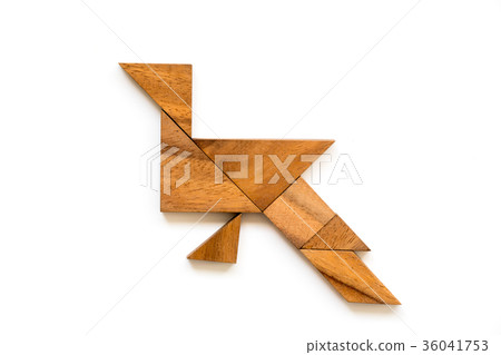Wood tangram puzzle in peacock shape 36041753