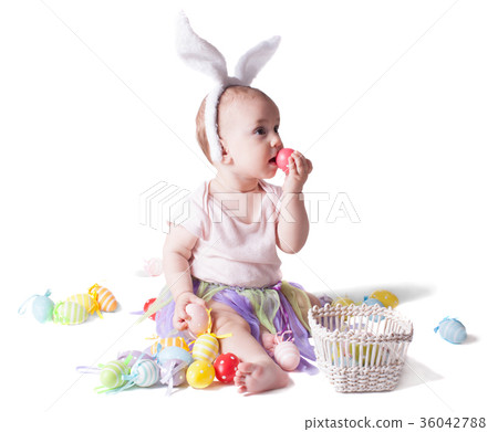 Baby girl in a rabbit hat 36042788