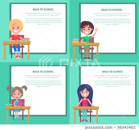 Back to School Set of Vector Illustrations Kids - Stock Illustration ...