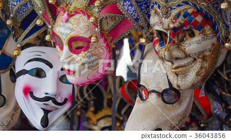 Colorful masks on the market in Venice, Italy. 36043856