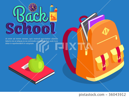 Backpack Full of Book Textbook with Apple Vector 36043912