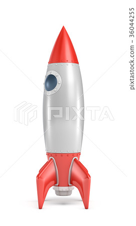 3d rendering of a silver and red rocket ship with 36044255