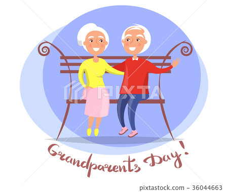 Grandparents Day Senior Couple on Bench Vector Grandparents Day Senior Couple on Bench Vector 36044663