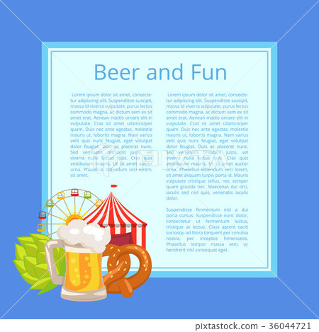 Beer and Fun Poster with Text on Light Blue Square 36044721