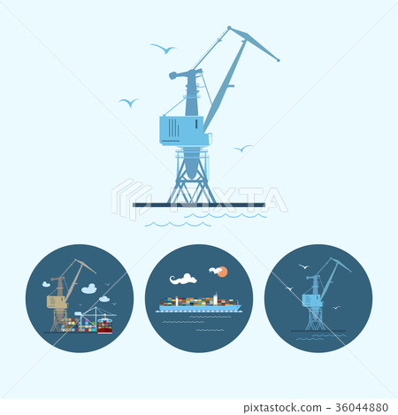 Set icons with crane, cargo containership 36044880