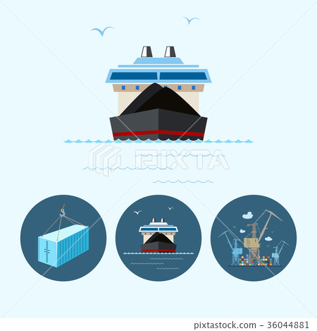 Set icons with container, dry cargo ship 36044881