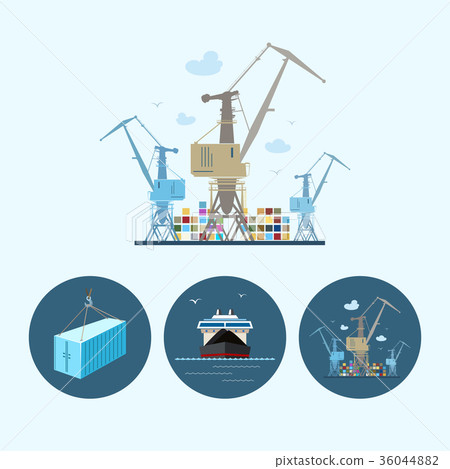 Crane with Containers in Port 36044882