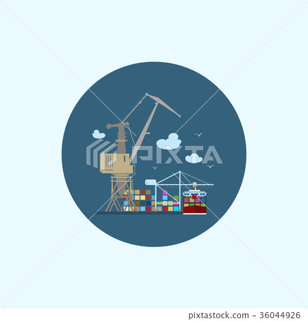 Icon with colored cargo container ship  36044926