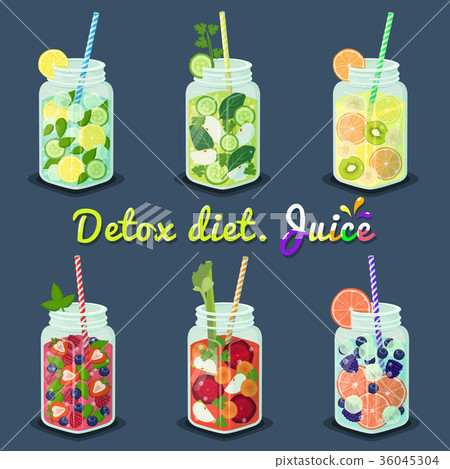Detox Diet Juices with Fruits Vector Illustration. 36045304