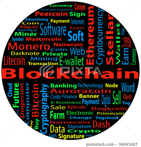 Blockchain Word Cloud Concept On Black Background Stock