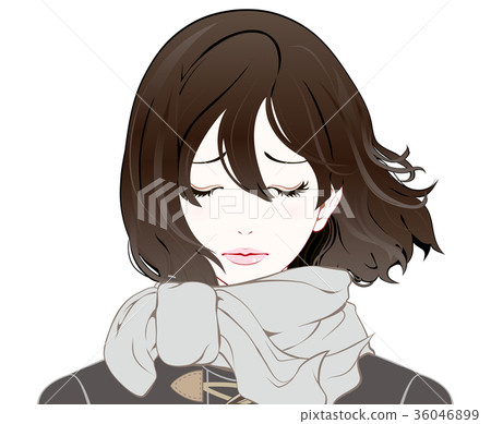 Woman's face / winter clothes / sad / fluctuating hair Woman's face / winter clothes / sad / fluctuating hair 36046899