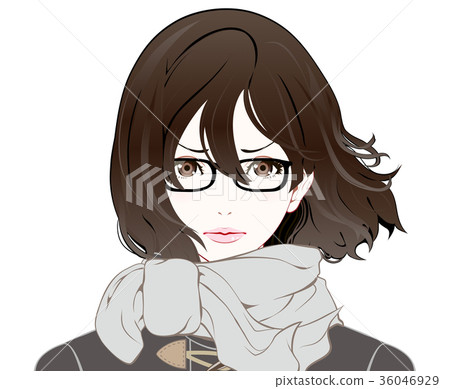 面部表情的女人戴著眼鏡/冬天的衣服/憤怒/飄飄的頭髮 36046929