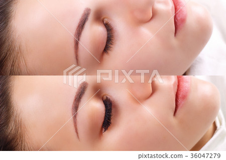 Eyelash Extension. Comparison of female eyes 36047279