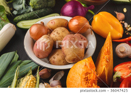 Fresh vegetables on wooden background 36047425