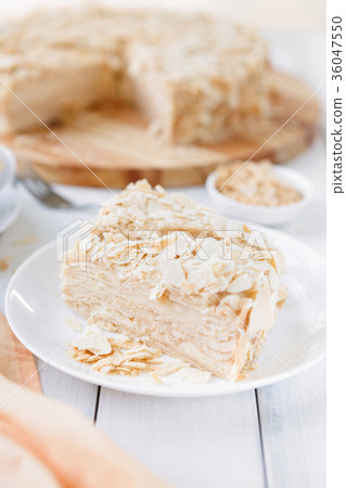 Portion of classic Napoleon cake closeup Portion of classic Napoleon cake closeup 36047550