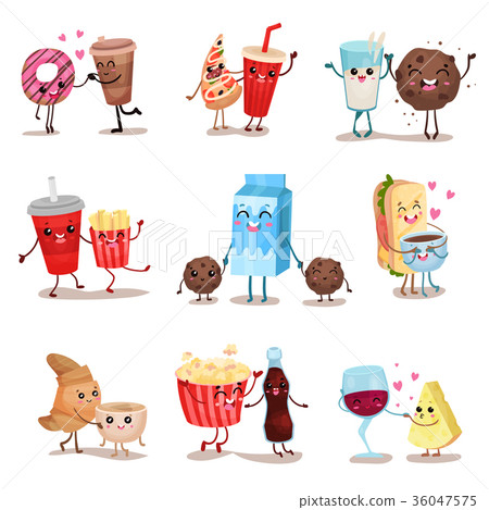 Cute funny small objects food symbols etc Vector Image