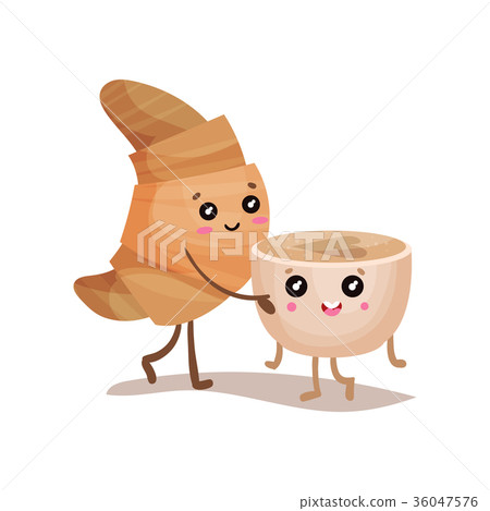 Cute croissant and coffee cup characters cartoon Cute croissant and coffee cup characters cartoon 36047576