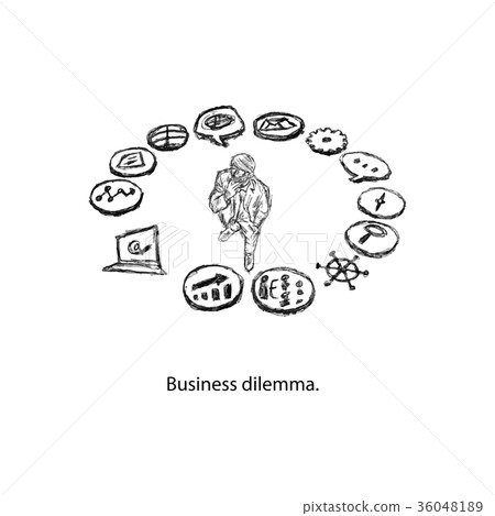 thinking businessman with holding hand on chin thinking businessman with holding hand on chin 36048189