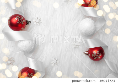 Christmas holidays composition on white fur 36051723