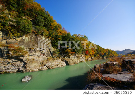Nagasu Gorge Autumn leaves season tatami mat and clear stream upstream direction b-1 super wide angle Nagasu Gorge Autumn leaves season tatami mat and clear stream upstream direction b-1 super wide angle 36055550
