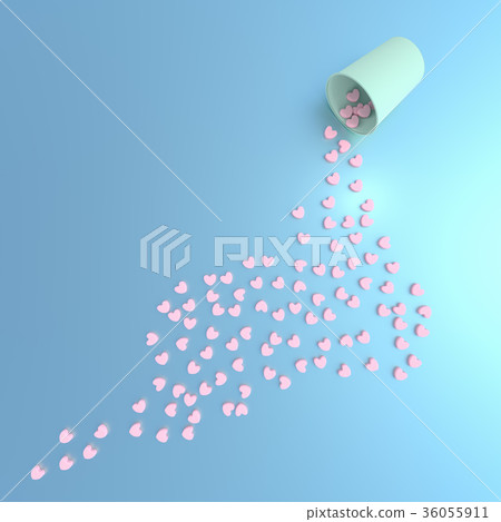 Pink heart poured out of a paper cup pastel color Pink heart poured out of a paper cup pastel color 36055911