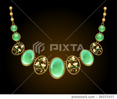 Golden necklace with chrysoprase 36055935