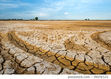 Land with dry and cracked ground. Land with dry and cracked ground. 36056122