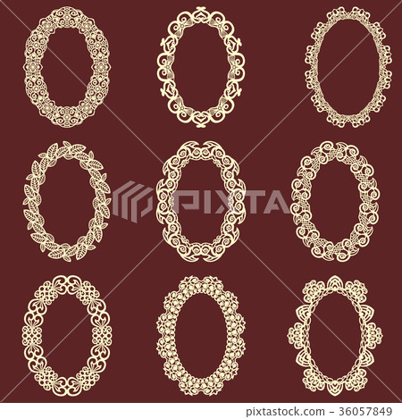 Set of oval vintage frames isolated background - Stock Illustration ...