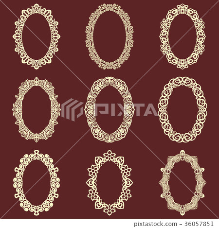 Set of oval vintage frames isolated background - Stock Illustration ...
