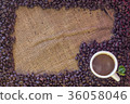 Coffee beans on sack background 36058046