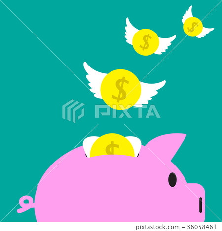 Coins Flying Away From Piggy Bank Coins Flying Away From Piggy Bank 36058461