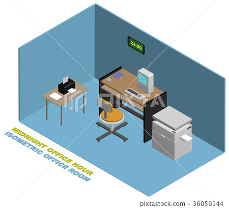 Isometric Office at midnight computer printer Isometric Office at midnight computer printer 36059144