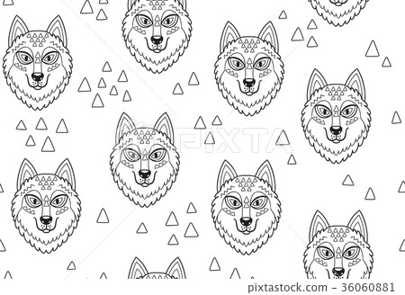 Husky or wolf ink seamless pattern. Vector 36060881