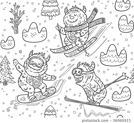 Black and white yeti skiing in the mountain 36060915