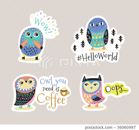 Vector set of cartoon stickers, patches or pins Vector set of cartoon stickers, patches or pins 36060997