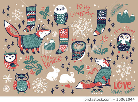 Merry Christmas hand drawn elements in cartoon 36061044