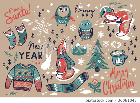 Merry Christmas hand drawn elements in cartoon Merry Christmas hand drawn elements in cartoon 36061045