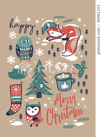 Merry Christmas hand drawn elements in cartoon Merry Christmas hand drawn elements in cartoon 36061101