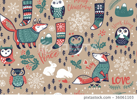 Merry Christmas seamless pattern with lovely Merry Christmas seamless pattern with lovely 36061103