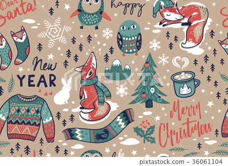 Merry Christmas seamless pattern with lovely - Stock Illustration ...