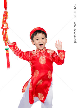 Funny and exciting Vietnamese boy with firecracker 36061652