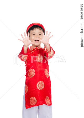 Cute little Vietnamese boy in ao dai dress smiling 36061655
