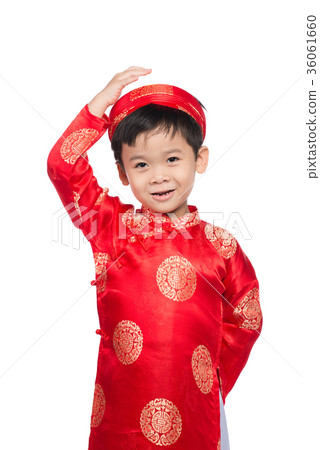 Cute little Vietnamese boy in ao dai dress smiling 36061660
