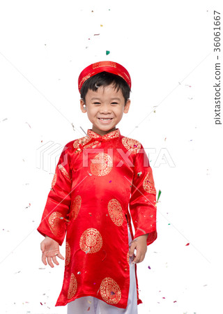 Happy Vietnamese boy in red Ao Dai celebrating 36061667